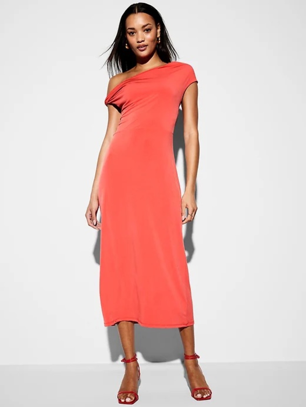 NWT Old Navy The Occasion Coral One-Shoulder Midi Dress